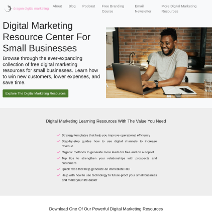 A detailed screenshot showcasing the homepage of dragon-digital-marketing.com, highlighting its main features and design elements.