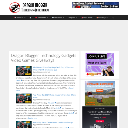 A detailed screenshot showcasing the homepage of dragonblogger.com, highlighting its main features and design elements.