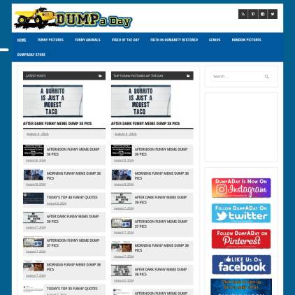 A detailed screenshot showcasing the homepage of dumpaday.com, highlighting its main features and design elements.