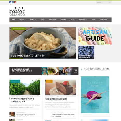 A detailed screenshot showcasing the homepage of edibleorlando.com, highlighting its main features and design elements.