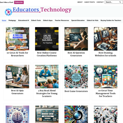 A detailed screenshot showcasing the homepage of educatorstechnology.com, highlighting its main features and design elements.