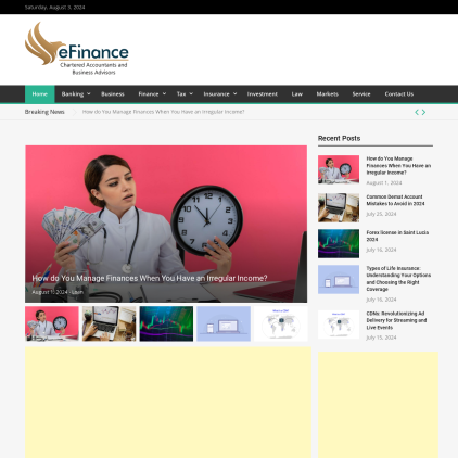 A detailed screenshot showcasing the homepage of efinancecorp.com, highlighting its main features and design elements.