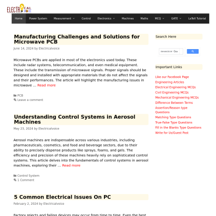 A detailed screenshot showcasing the homepage of electricalvoice.com, highlighting its main features and design elements.