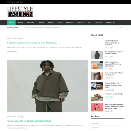 A detailed screenshot showcasing the homepage of elifestylefashion.com, highlighting its main features and design elements.