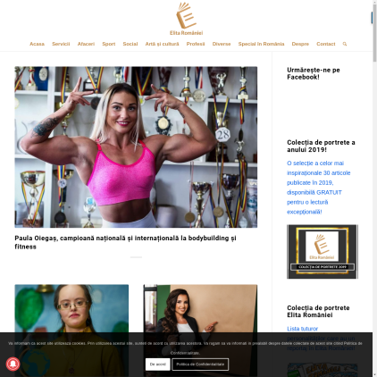 A detailed screenshot showcasing the homepage of elitaromaniei.ro, highlighting its main features and design elements.