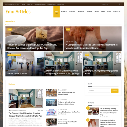 A detailed screenshot showcasing the homepage of emuarticles.com, highlighting its main features and design elements.