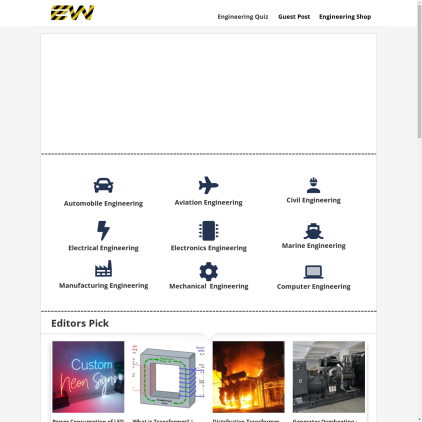 A detailed screenshot showcasing the homepage of engineeringworldchannel.com, highlighting its main features and design elements.