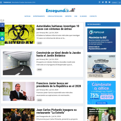 A detailed screenshot showcasing the homepage of ensegundos.do, highlighting its main features and design elements.