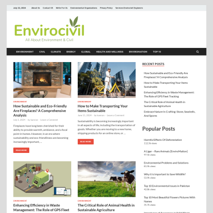 A detailed screenshot showcasing the homepage of envirocivil.com, highlighting its main features and design elements.