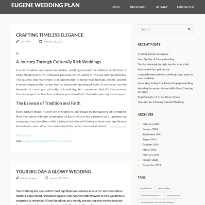 A detailed screenshot showcasing the homepage of eugenialeon.com, highlighting its main features and design elements.