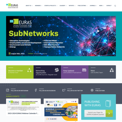 A detailed screenshot showcasing the homepage of euras-edu.org, highlighting its main features and design elements.