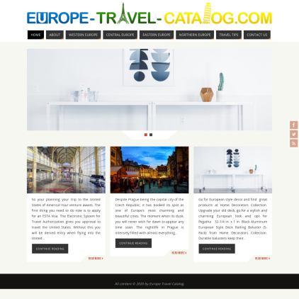 A detailed screenshot showcasing the homepage of europe-travel-catalog.com, highlighting its main features and design elements.