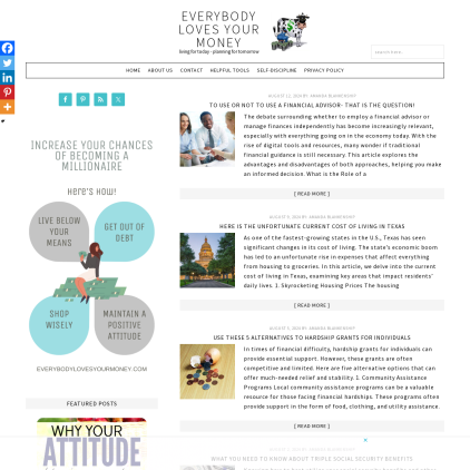 A detailed screenshot showcasing the homepage of everybodylovesyourmoney.com, highlighting its main features and design elements.