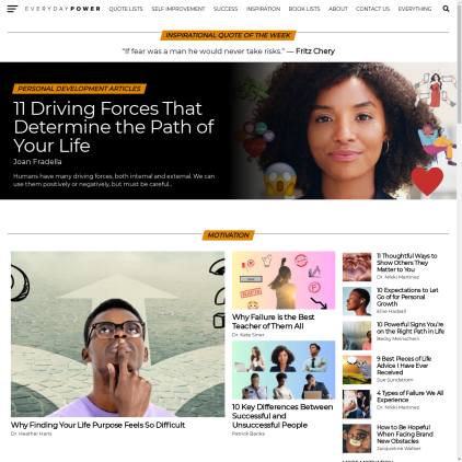 A detailed screenshot showcasing the homepage of everydaypower.com, highlighting its main features and design elements.