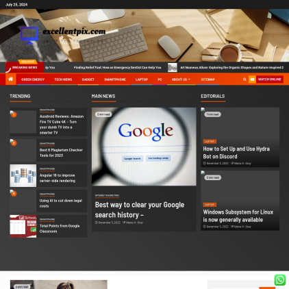 A detailed screenshot showcasing the homepage of excellentpix.com, highlighting its main features and design elements.