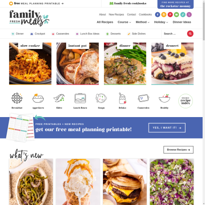 A detailed screenshot showcasing the homepage of familyfreshmeals.com, highlighting its main features and design elements.