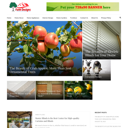 A detailed screenshot showcasing the homepage of farmdesigns.co.uk, highlighting its main features and design elements.