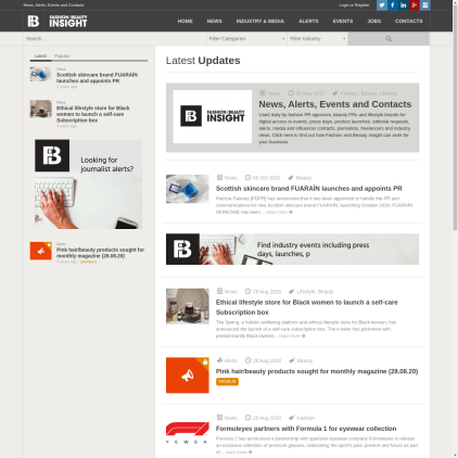 A detailed screenshot showcasing the homepage of fashioninsight.co.uk, highlighting its main features and design elements.