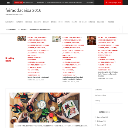 A detailed screenshot showcasing the homepage of feiraodacaixa2016.com, highlighting its main features and design elements.