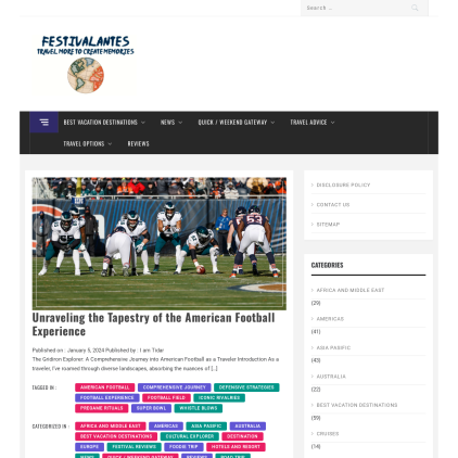 A detailed screenshot showcasing the homepage of festivalantes.com, highlighting its main features and design elements.