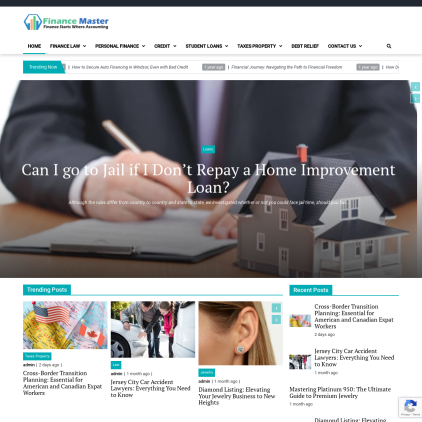 A detailed screenshot showcasing the homepage of financemaster.us, highlighting its main features and design elements.