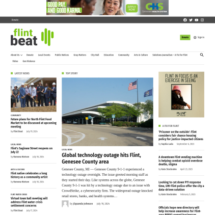 A detailed screenshot showcasing the homepage of flintbeat.com, highlighting its main features and design elements.