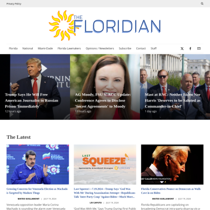 A detailed screenshot showcasing the homepage of floridianpress.com, highlighting its main features and design elements.