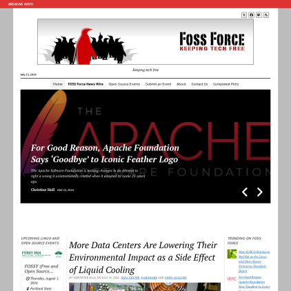 A detailed screenshot showcasing the homepage of fossforce.com, highlighting its main features and design elements.