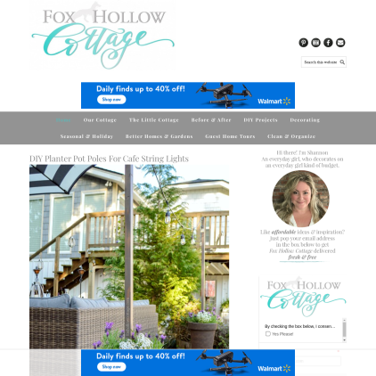 A detailed screenshot showcasing the homepage of foxhollowcottage.com, highlighting its main features and design elements.