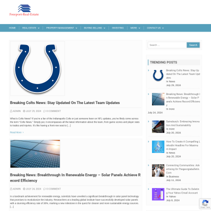 A detailed screenshot showcasing the homepage of freeport-real-estate.com, highlighting its main features and design elements.
