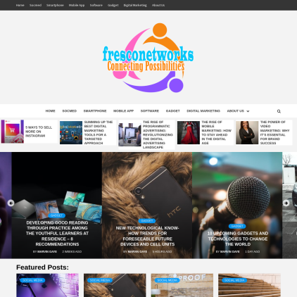 A detailed screenshot showcasing the homepage of fresconetworks.com, highlighting its main features and design elements.