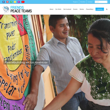 A detailed screenshot showcasing the homepage of friendspeaceteams.org, highlighting its main features and design elements.