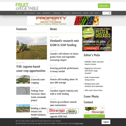 A detailed screenshot showcasing the homepage of fruitandveggie.com, highlighting its main features and design elements.