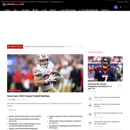 A detailed screenshot showcasing the homepage of fullpresscoverage.com, highlighting its main features and design elements.