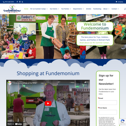 A detailed screenshot showcasing the homepage of fundemoniumtoys.com, highlighting its main features and design elements.