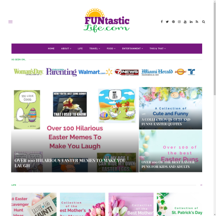 A detailed screenshot showcasing the homepage of funtasticlife.com, highlighting its main features and design elements.