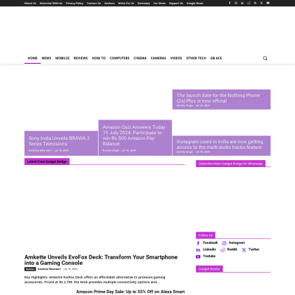 A detailed screenshot showcasing the homepage of gadgetbridge.com, highlighting its main features and design elements.
