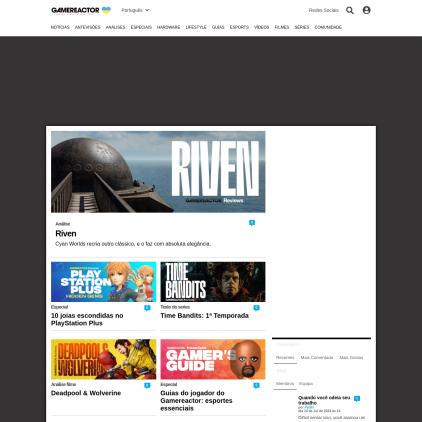 A detailed screenshot showcasing the homepage of gamereactor.pt, highlighting its main features and design elements.