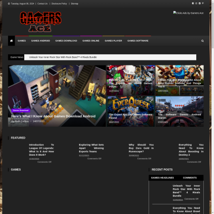 A detailed screenshot showcasing the homepage of gamersace.com, highlighting its main features and design elements.