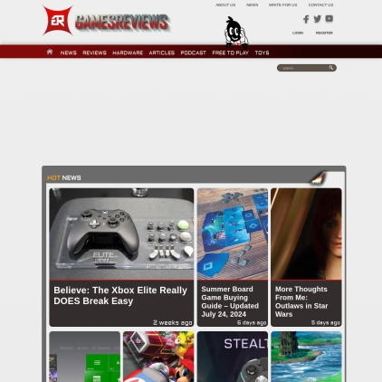 A detailed screenshot showcasing the homepage of gamesreviews.com, highlighting its main features and design elements.