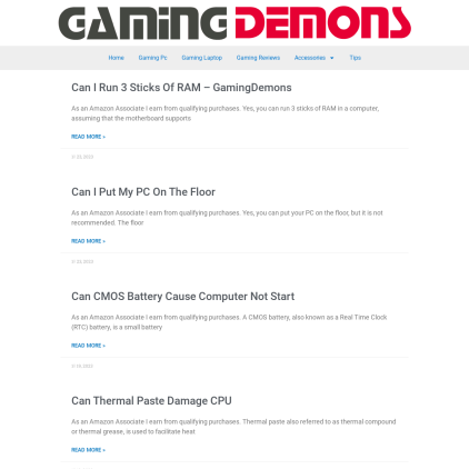 A detailed screenshot showcasing the homepage of gamingdemons.com, highlighting its main features and design elements.