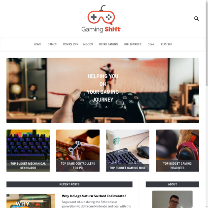 A detailed screenshot showcasing the homepage of gamingshift.com, highlighting its main features and design elements.