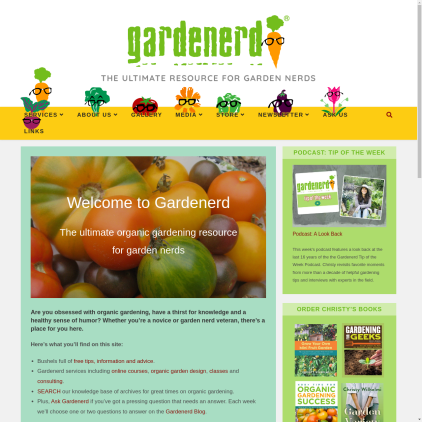 A detailed screenshot showcasing the homepage of gardenerd.com, highlighting its main features and design elements.