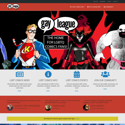 A detailed screenshot showcasing the homepage of gayleague.com, highlighting its main features and design elements.