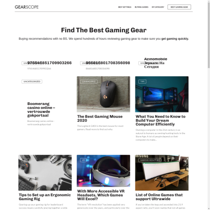 A detailed screenshot showcasing the homepage of gearscope.com, highlighting its main features and design elements.