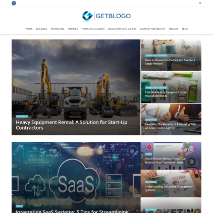 A detailed screenshot showcasing the homepage of getblogo.com, highlighting its main features and design elements.