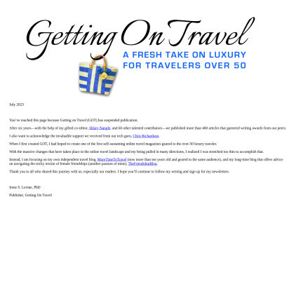 A detailed screenshot showcasing the homepage of gettingontravel.com, highlighting its main features and design elements.