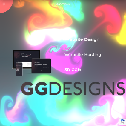 A detailed screenshot showcasing the homepage of ggdesigns.co.uk, highlighting its main features and design elements.