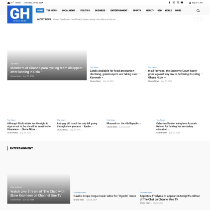 A detailed screenshot showcasing the homepage of ghanamma.com, highlighting its main features and design elements.