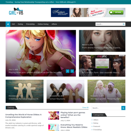 A detailed screenshot showcasing the homepage of girl-vb.com, highlighting its main features and design elements.